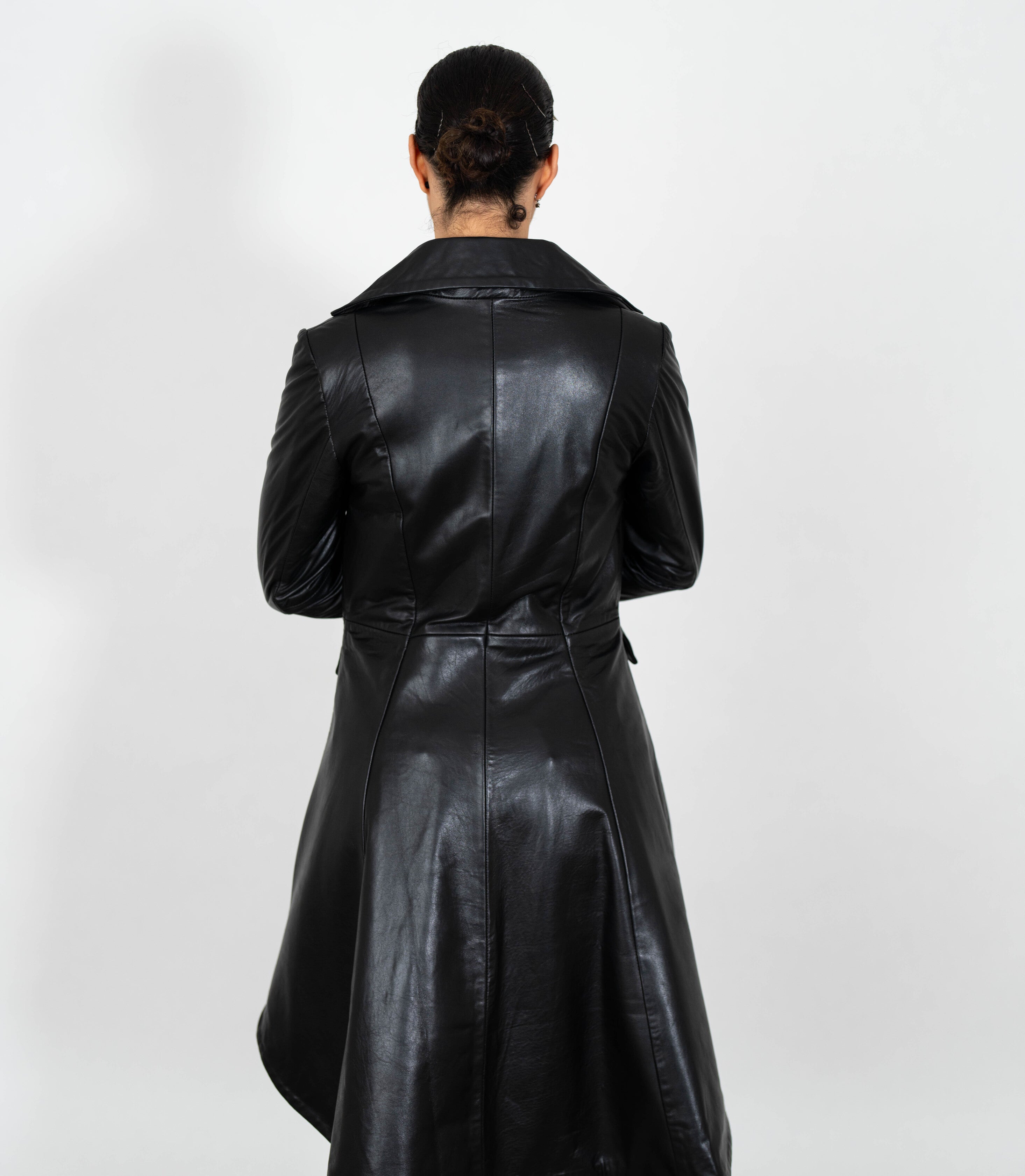 Women's Double Breasted Leather Tail Coat - Black – Brick Lane