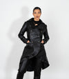 Women's Double Breasted Leather Tail Coat - Black