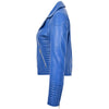Women's Cross Zip Quilted Biker Style Leather Jacket