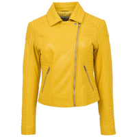 Women's Cross Zip Quilted Biker Style Leather Jacket