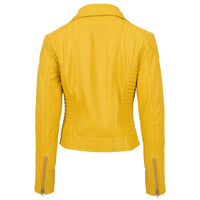 Women's Cross Zip Quilted Biker Style Leather Jacket