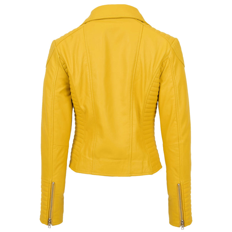 Women's Cross Zip Quilted Biker Style Leather Jacket