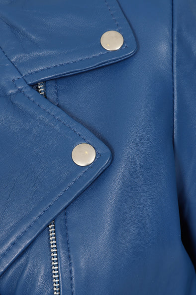 Women's Biker Style Cross Zip Leather Jacket