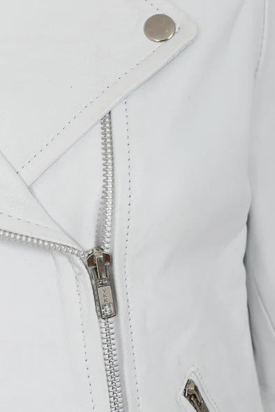 Women's Biker Style Cross Zip Leather Jacket