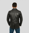 Men's Button Reefer Leather Jacket - Black
