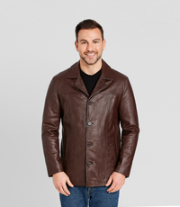 Men's Classic Leather Reefer Jacket - Brown