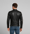 Men's Leather Biker Jacket w/ Stripes - Black