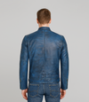 Men's Leather Biker Jacket w/ Stripes - Blue