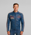 Men's Leather Biker Jacket w/ Stripes - Blue