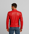 Men's Leather Biker Jacket w/ Stripes - Red