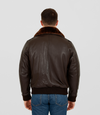 Men's Leather Pilot Bomber Jacket with Detachable Collar - Brown