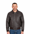 Men's Leather Pilot Bomber Jacket with Detachable Collar - Brown
