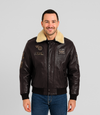 Men's Pilot Leather Jacket with Detachable Fur Collar - Brown