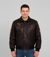 Men's Pilot Leather Jacket with Detachable Fur Collar - Brown