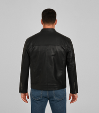 Men's Quilted Leather Biker Style Zip Jacket - Black