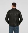 Men's Quilted Leather Biker Style Zip Jacket - Black