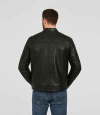 Men's Quilted Leather Biker Style Zip Jacket - Black