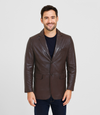 Men's Two Button Leather Blazer - Brown