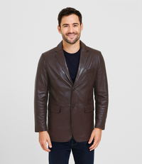 Men's Two Button Leather Blazer - Brown