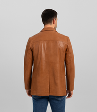 Men's Two Button Leather Blazer - Tan