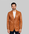 Men's Two Button Leather Blazer - Tan