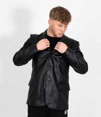 Men's Classic Three Button Leather Blazer - Black