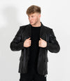 Men's Classic Three Button Leather Blazer - Black