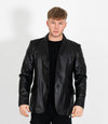 Men's Classic Three Button Leather Blazer - Black