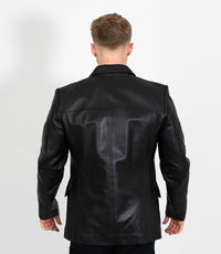 Men's Classic Three Button Leather Blazer - Black