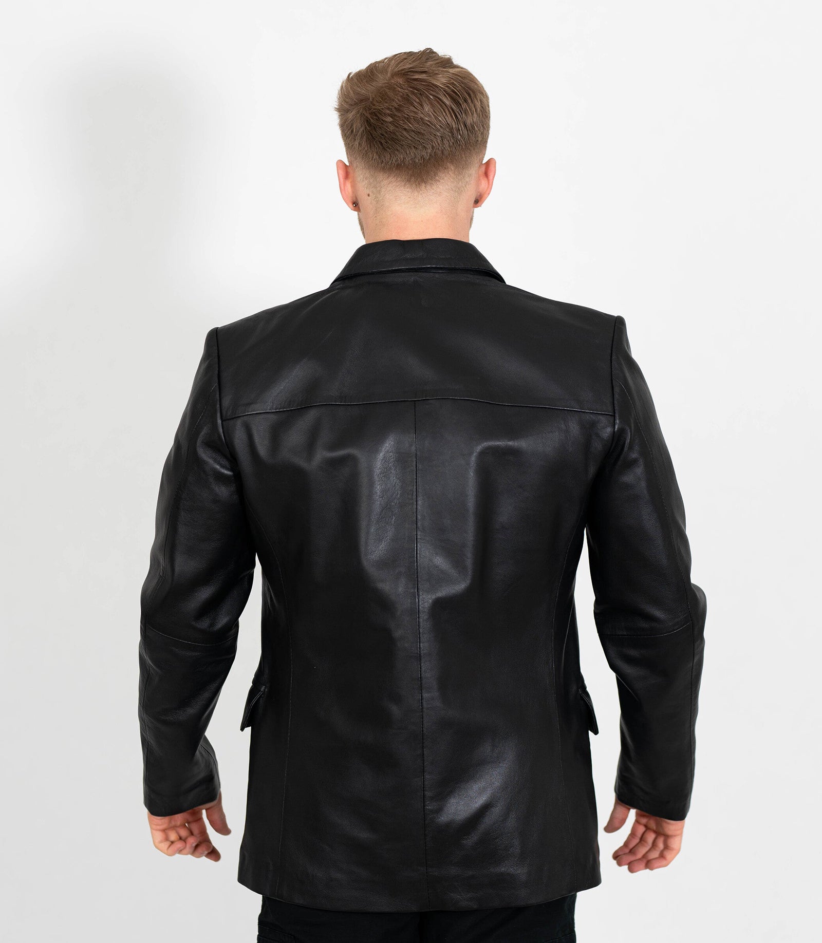 Men's Classic Three Button Leather Blazer - Black