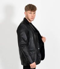 Men's Classic Three Button Leather Blazer - Black