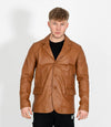 Men's Classic Three Button Leather Blazer - Tan