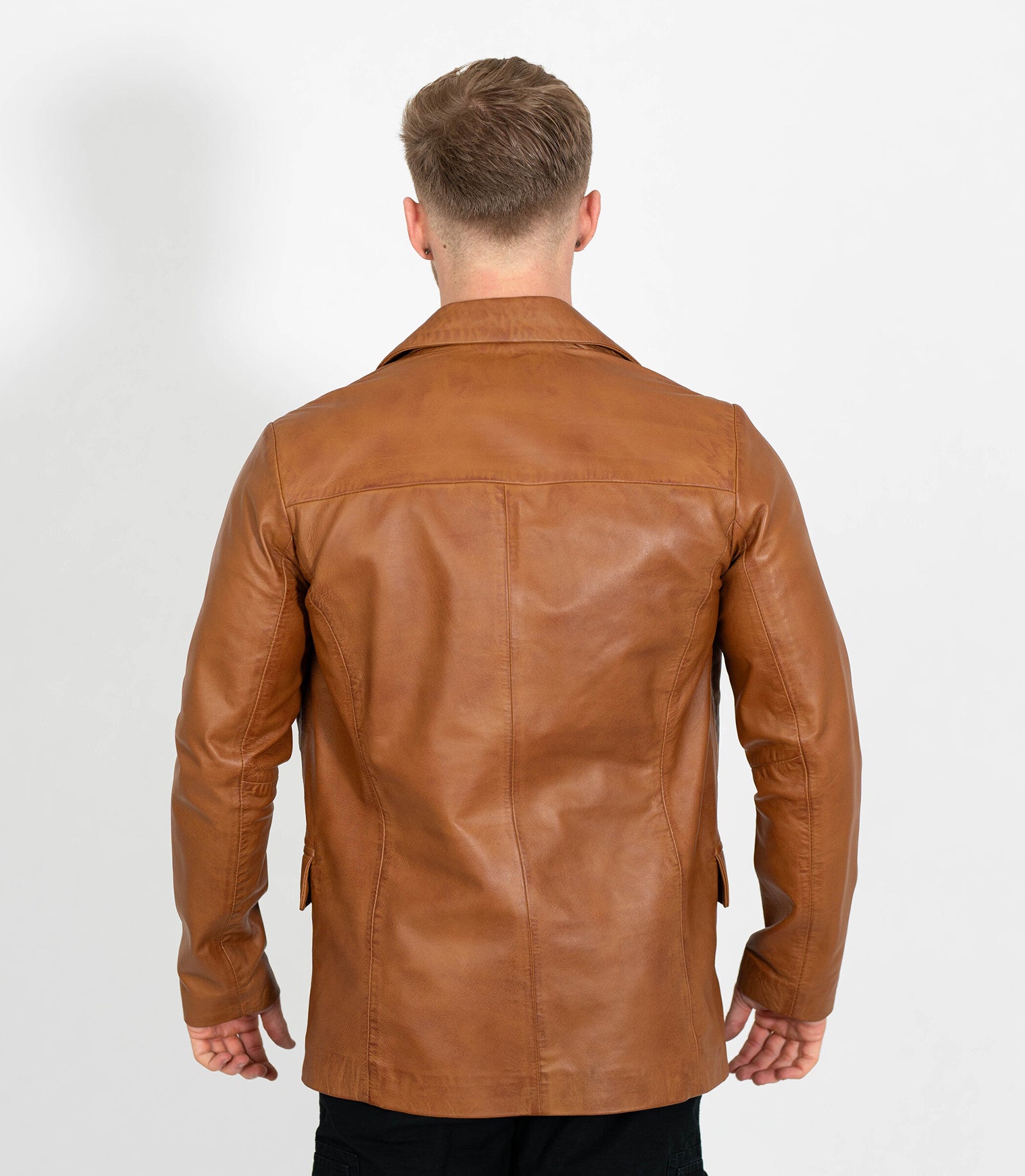 Men's Classic Three Button Leather Blazer - Tan