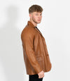 Men's Classic Three Button Leather Blazer - Tan