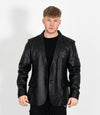 Men's Two Button Leather Blazer - Black