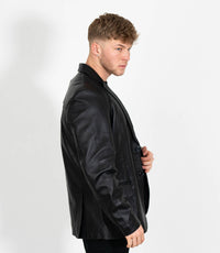 Men's Two Button Leather Blazer - Black
