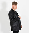 Men's Two Button Leather Blazer - Black