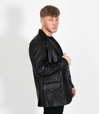 Men's Two Button Leather Blazer - Black