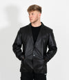 Men's Two Button Leather Blazer - Black