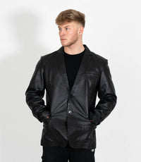Men's Two Button Leather Blazer - Black