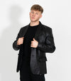 Men's Two Button Leather Blazer - Black
