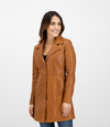 Women's 3/4 Length Classic Leather Coat - Tan