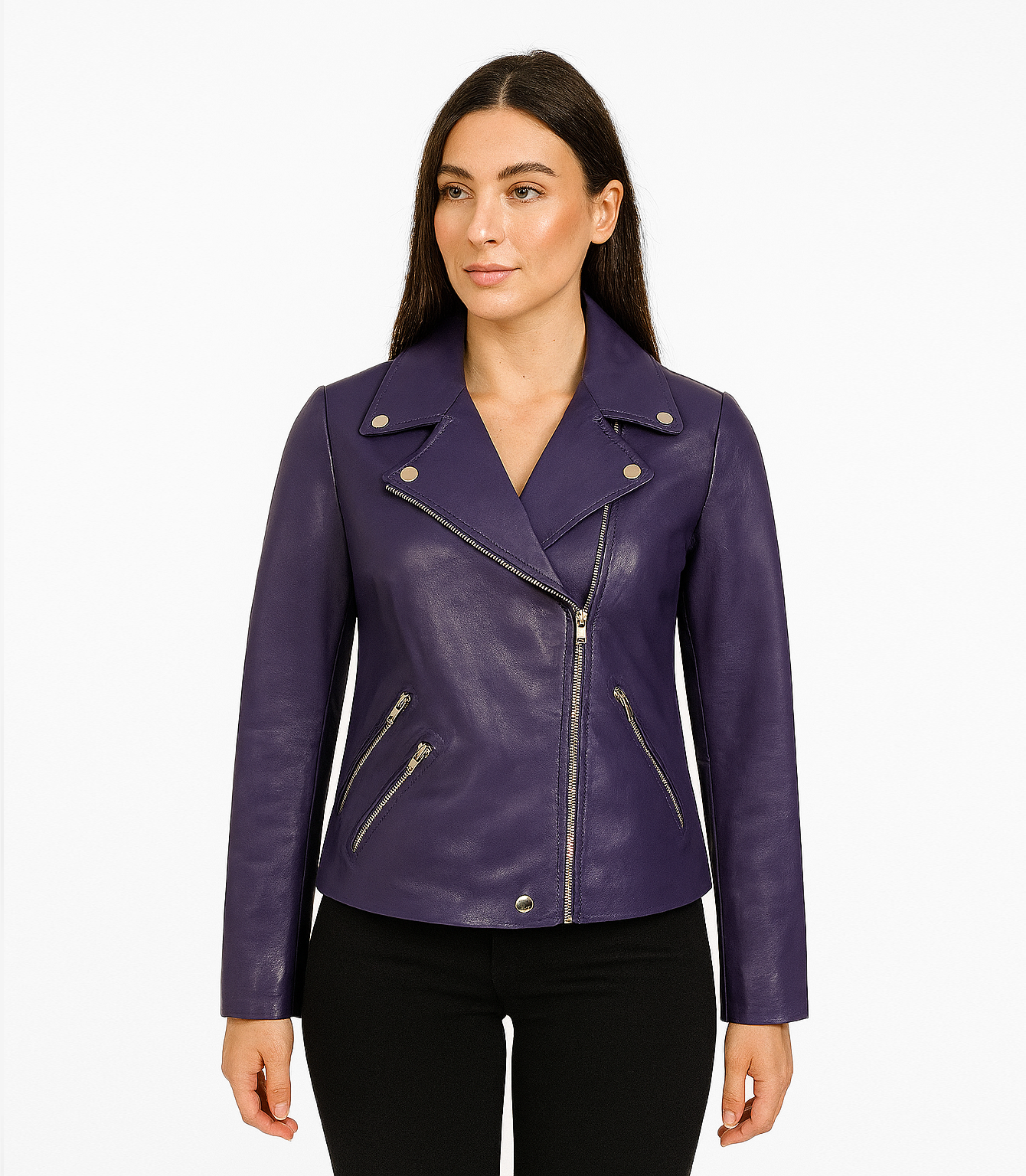 ✴︎専用✴︎ Purple colored BIG leather JKT など Women's Biker Style Cross Zip Leather Jacket - Purple – Brick Lane