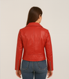 Women's Biker Style Cross Zip Leather Jacket - Red