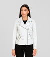 Women's Biker Style Cross Zip Leather Jacket - White