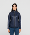Women's Classic Zip Blazer Leather Jacket with Collar - Blue
