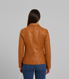 Women's Classic Zip Blazer Leather Jacket with Collar - Tan