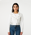 Women's Cropped Biker Style Leather Jacket - White