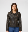 Women's Cross Zip Leather Biker Jacket - Vintage Black