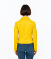 Women's Cross Zip Quilted Biker Style Leather Jacket - Yellow